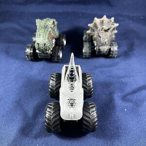 Lot Of 3 Mini Dino Monster Trucks With Spiked & Textured Designs On Large Tires